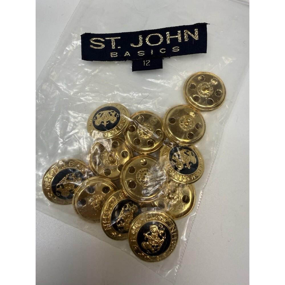 St John Vintage Gold & Black Enamel Lions Crest Large Designer Button Lot Of 12